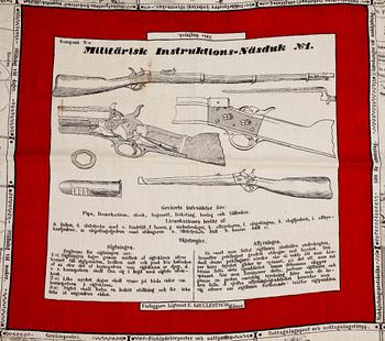 MILITÄRISK INSTRUKTIONS-NÄSDUK med äkta färgtryck, 1800-tal.