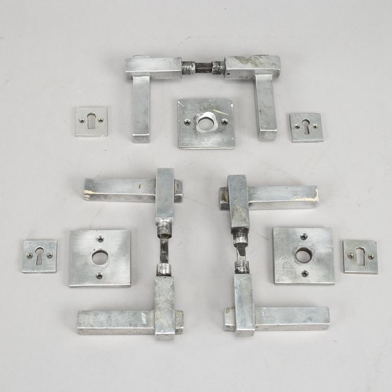 Three pairs of chrome door handles, 1930's.