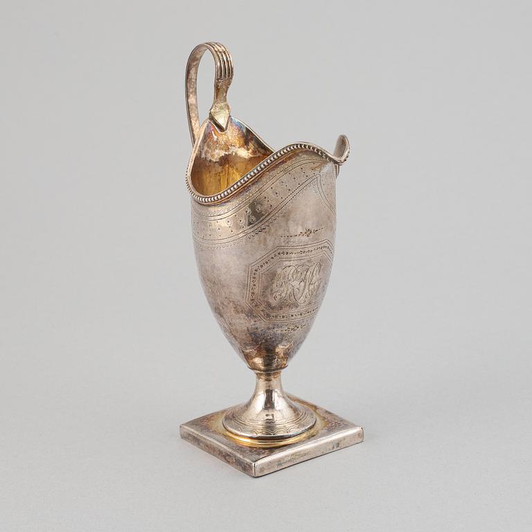 A silver creamer, indistinct makers mark, London, 1791.