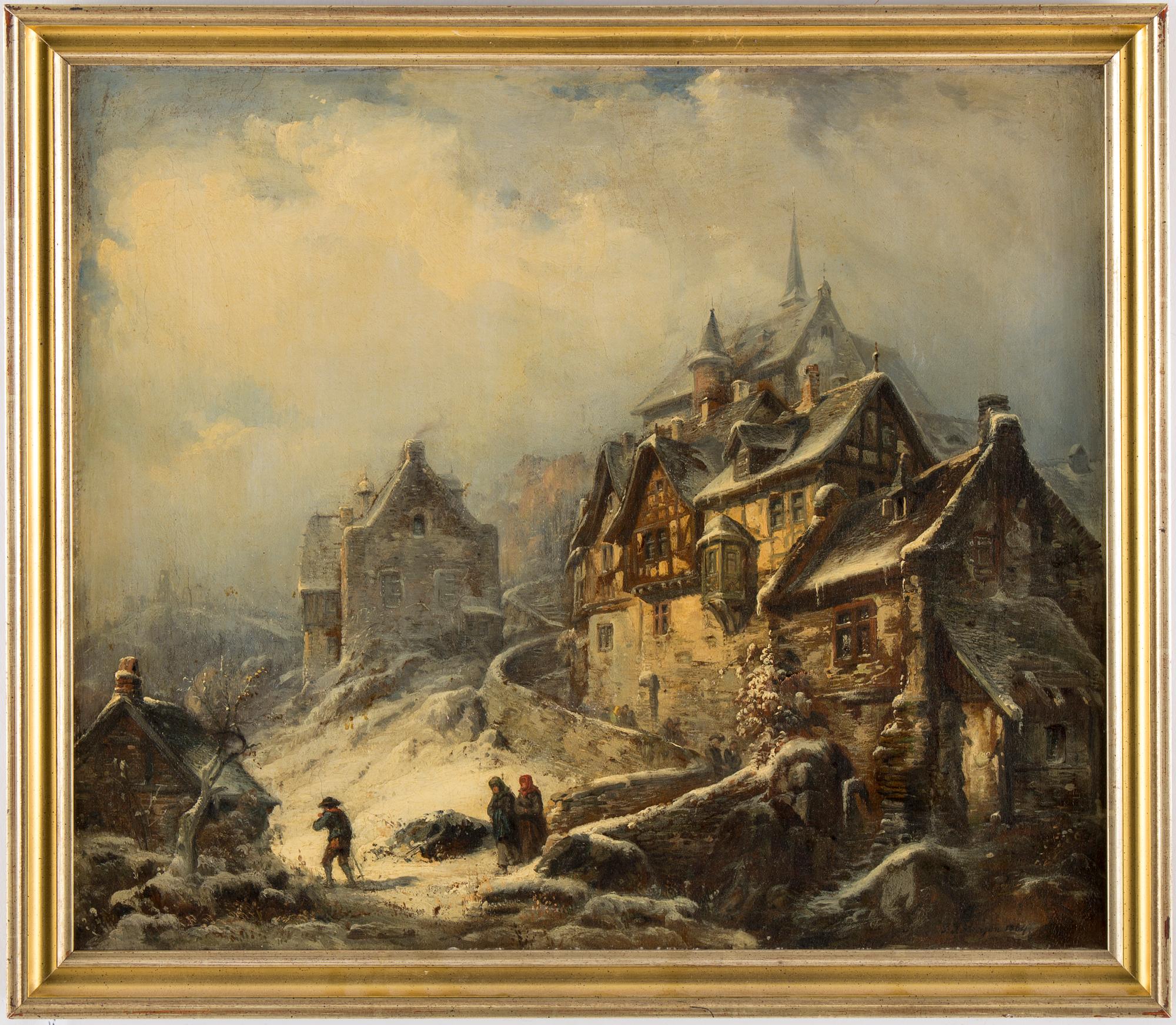 PETER JOSEPH MINJON, tillskrivna, olja på uppfodrad duk, ett par, bär signatur P.J. Minjon samt datering 1864 resp 186?.