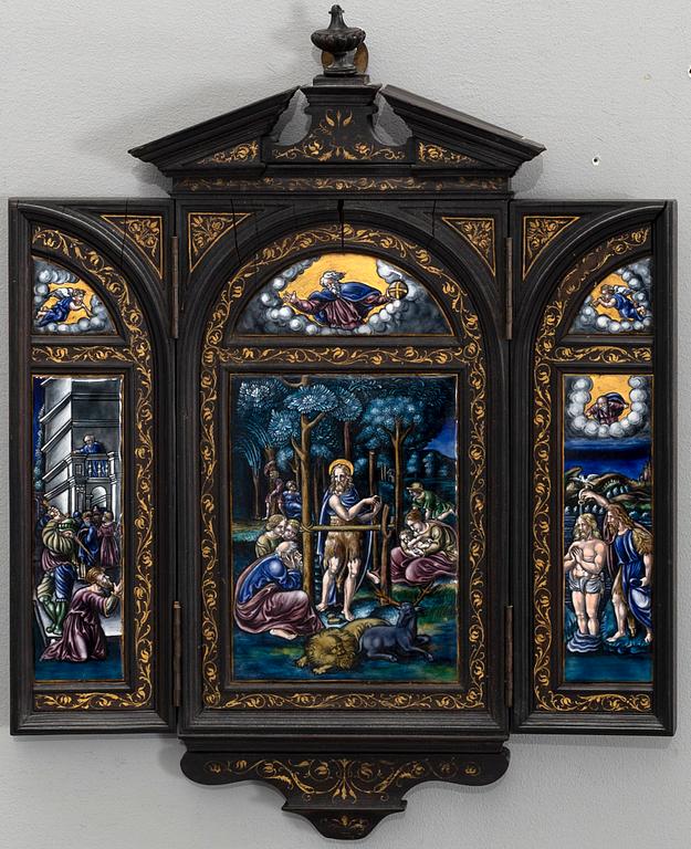 TRIPTYCH, enamel, 19th century latter part, possibly Limoges.