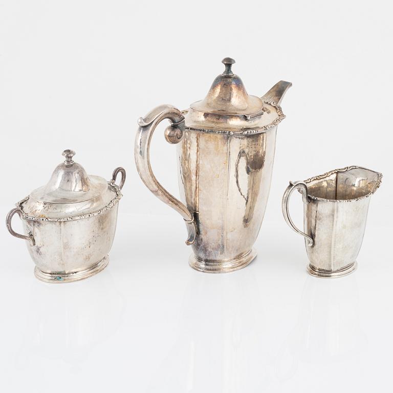 Kaffeserivs, 3 delar, silver, Wilhelm T. Binder, Tyskland, 1900-tal.