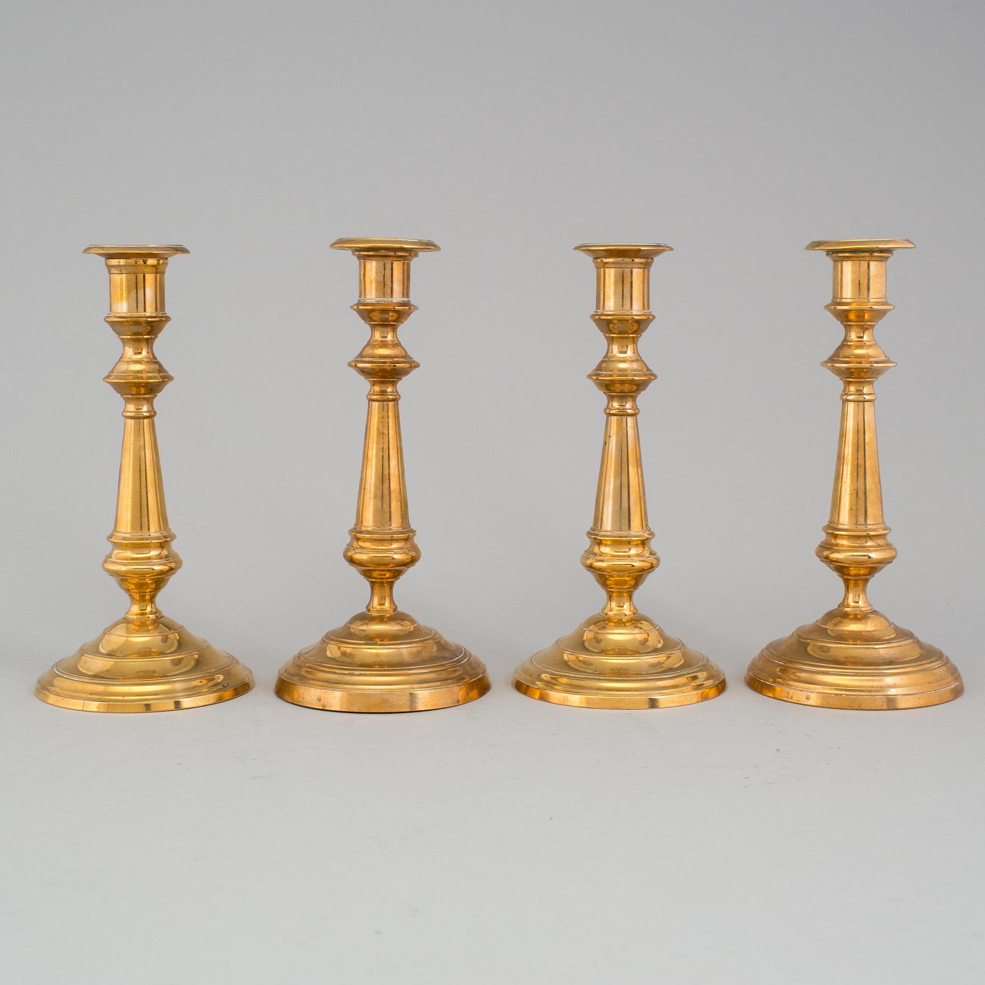 Two pairs candle sticks by Gusums and Westerås Metallfabrik, Sweden, ca 1900.