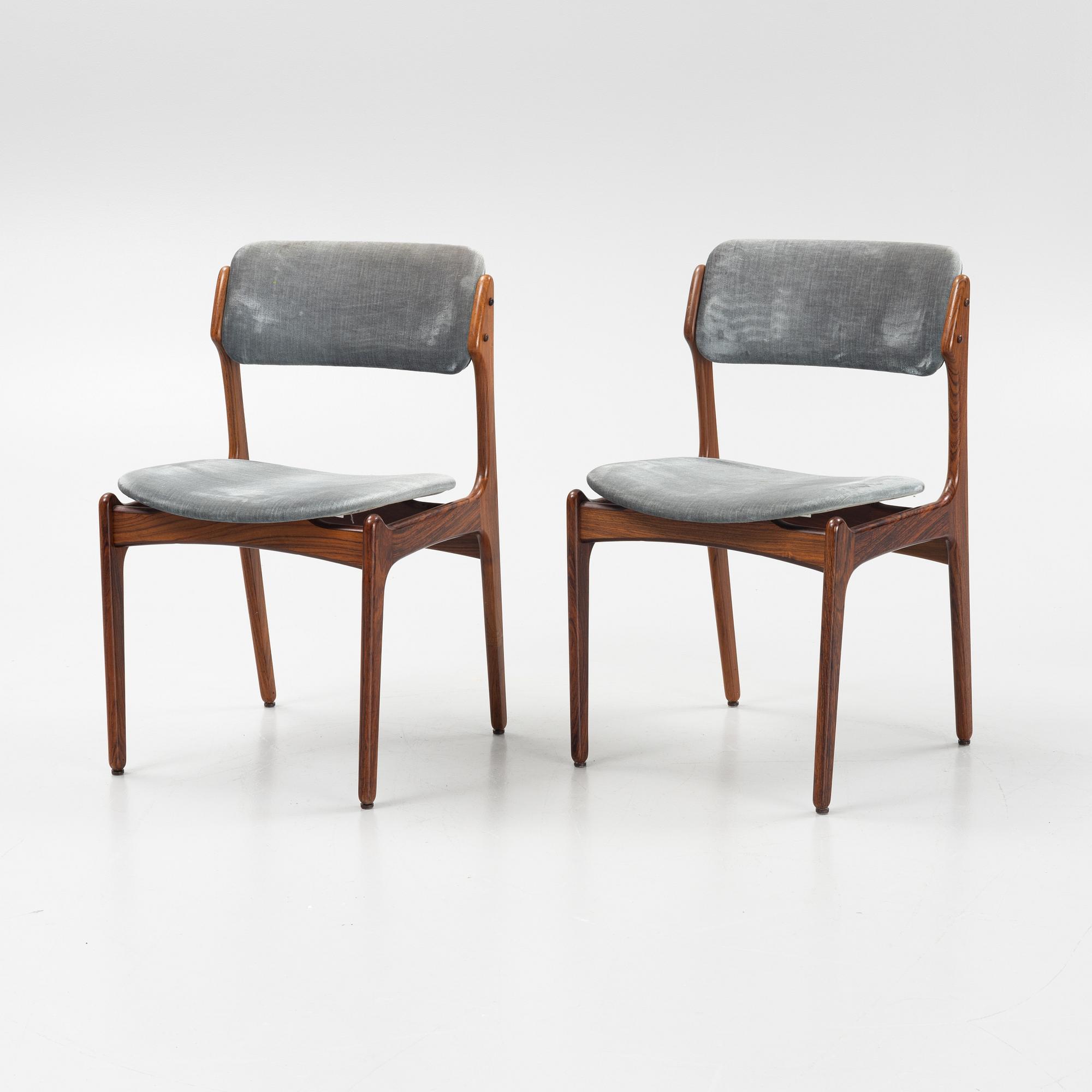 Erik Buch, a pair of model 49 rosewood chairs, Odense möbelsnickeri, Denmark, 1950's/60's.