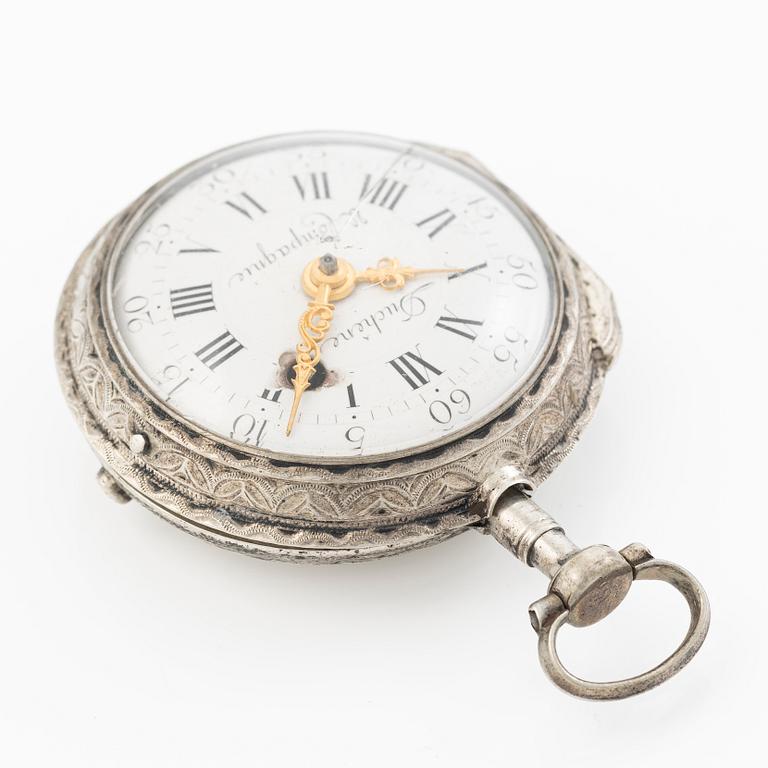 A silver Louis XV pocket watch by  Duchene & Compagnie, Geneva, mid 18th century.