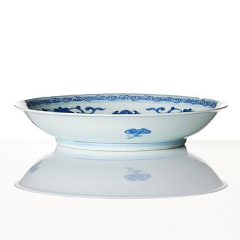 A blue and white deep dish, Qing dynasty with a Qianlong seal mark.