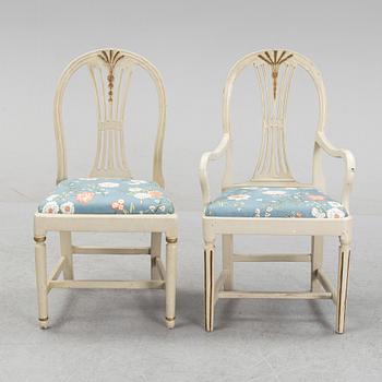 A Gustavian chair and armchair, end of the 18th Century.