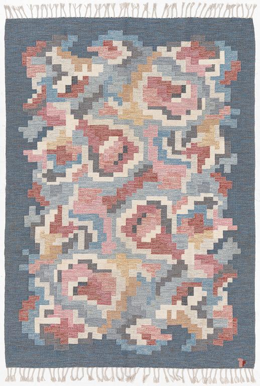Erik Lundberg, Vävaregården, rug “Korall blå”, rölakan, 240 x 170 cm, signed V.