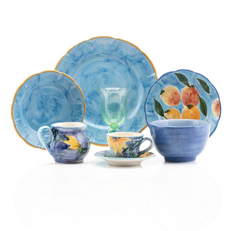 Lena Linderholm, Service, 45 + 8 pieces, ceramics, and glass, 5 pcs, Solimene, Italy, and Bergdala, 21st century.