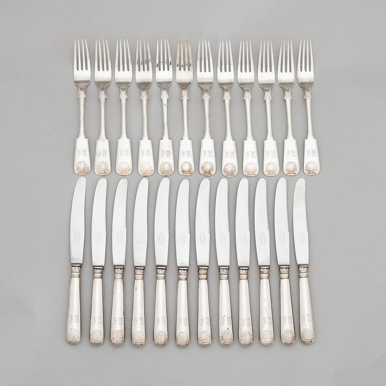 Bestickuppsättning, 47 dlr, silver, Musslan, Finland 1836-1935, mestadels V. Lindman, 1919.