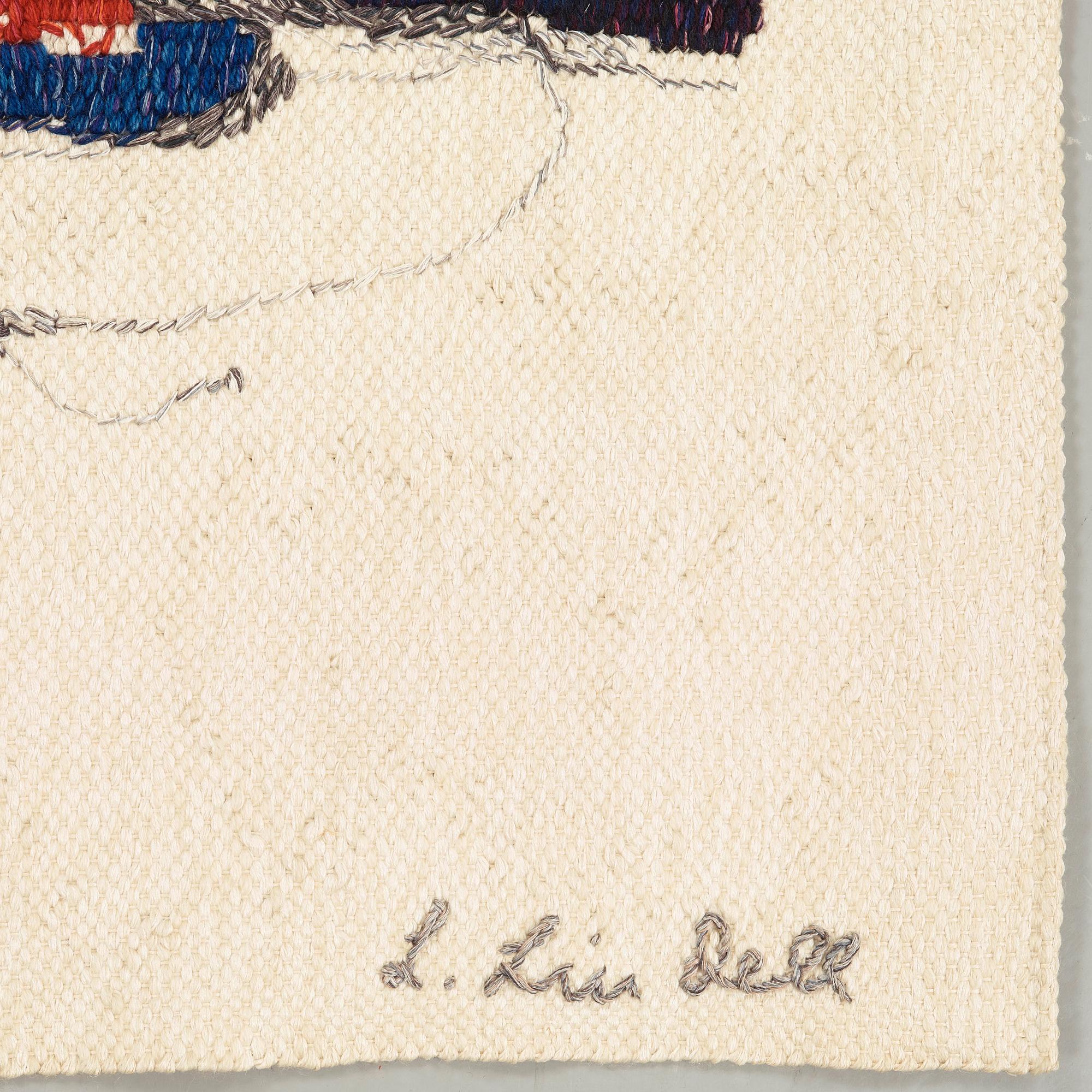 Lage Lindell, VÄVD TAPET. "Figurer i landskap". Gobelängvariant. 95 x  122 cm. Signerad HAV AC L. Lin dell.