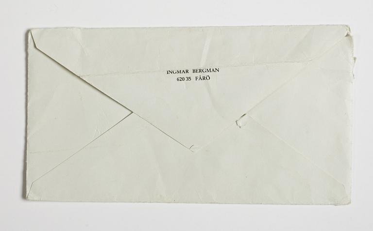 LETTER from Ingmar Bergman to his daughter Anna, dated "1985 innan Julen. Fröken Julie". Envelope enclosed.