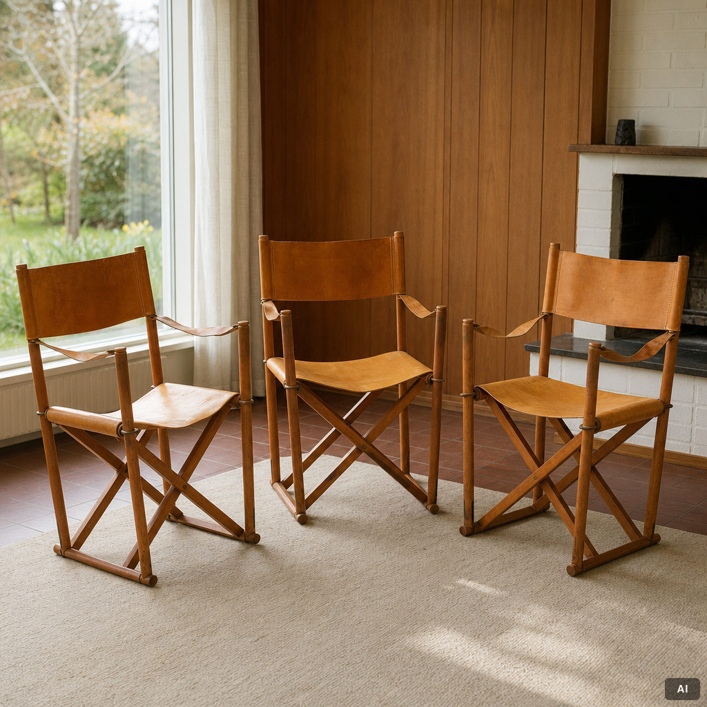 Mogens Koch, three 'MK16' folding chairs, Denmark.