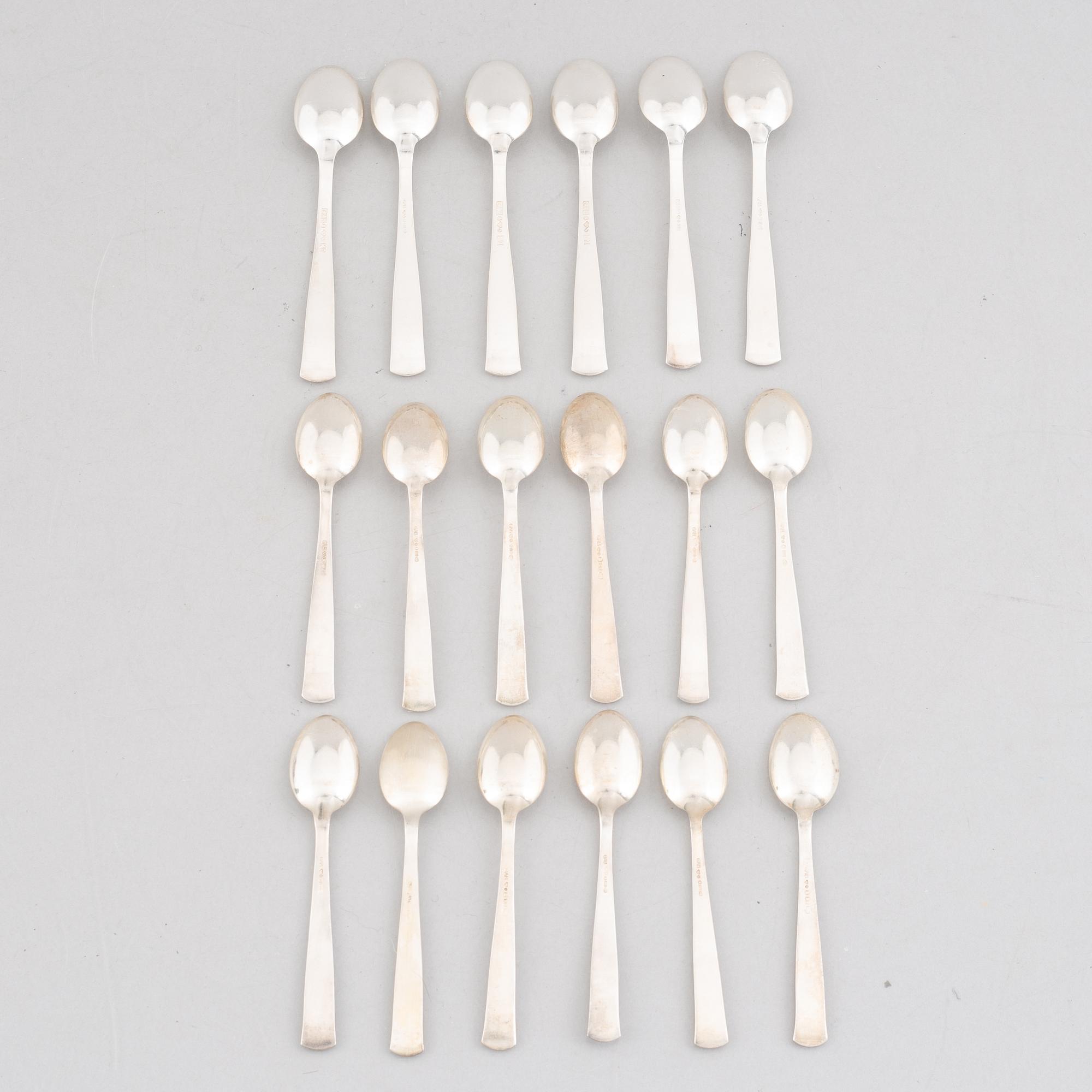 Jacob Ängman, 18 silver spoons, 'Rosenholm', GAB, Stockholm and Eskilstuna, 1943-91.