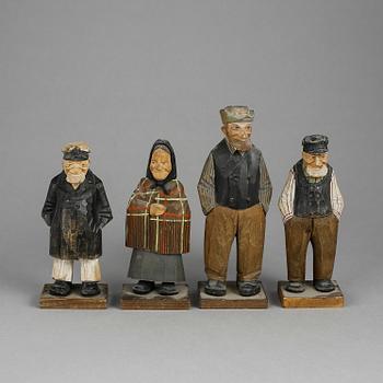 LORENS LARSSON & C O TRYGG, träskulpturer, 4 st, signerade.