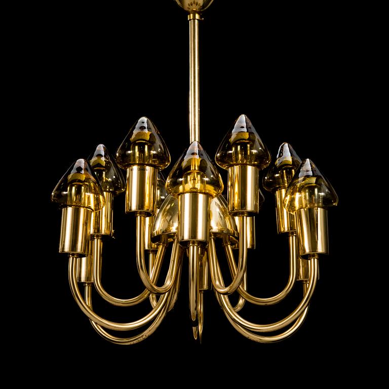 HANS-AGNE JAKOBSSON, A brass chandelier, model T 372, Markaryd, Sweden, late 20th Century.
