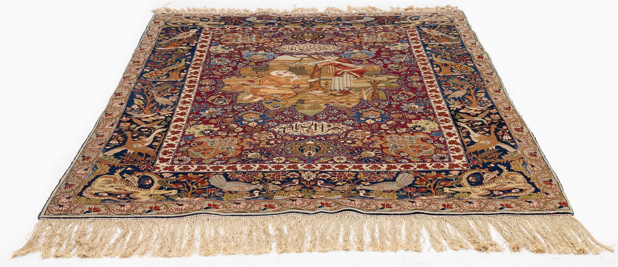 A semi-antique pictoral Tabriz rug, Northwest Persia, c. 200 x 136 cm.
