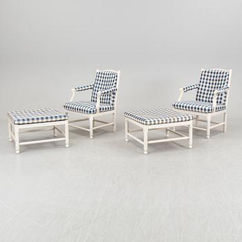 A pair of armchairs and stools 'Medevi Brunn' by IKEA, late 20th century.