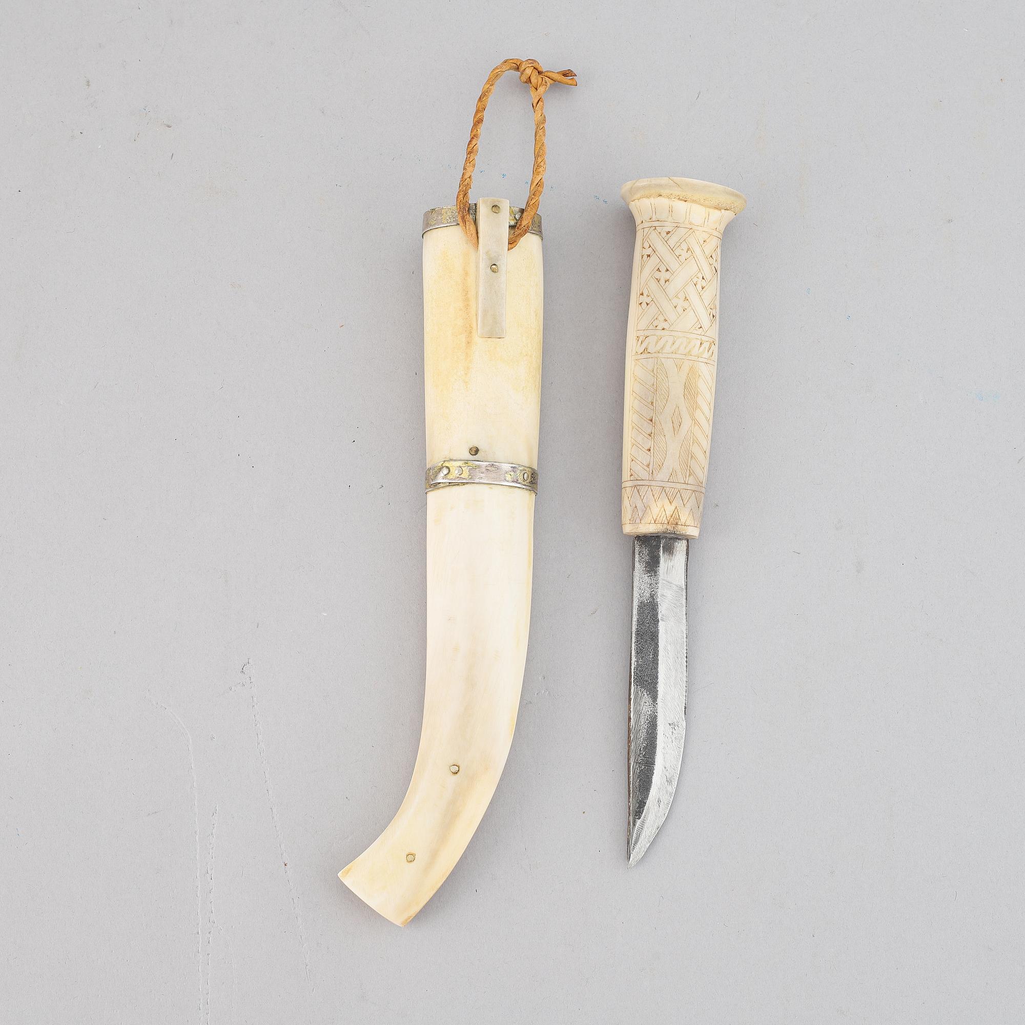 A Sami reindeer antler knife, mid 20th century.