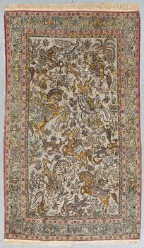 MATTA, old, Ghom, figural, part silk, ca 221 X 134 cm.