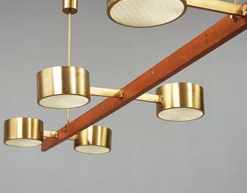 A Hans Agne Jakobsson brass and teak ceiling lamp, Markaryd Sweden 1960-70's.