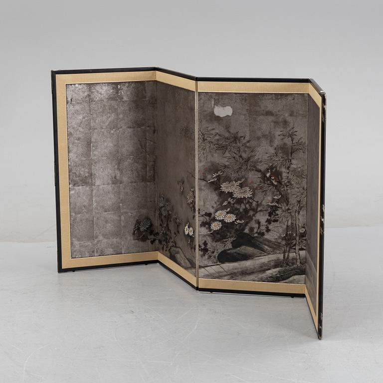 A Japanese four panel folding screen 'Byobu', first half of the 20th century.