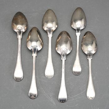 MATSKEDAR, 6 st, silver, bl.a Gustaf Möllenborg, Stockholm, 1831. Total vikt ca 335 gram.