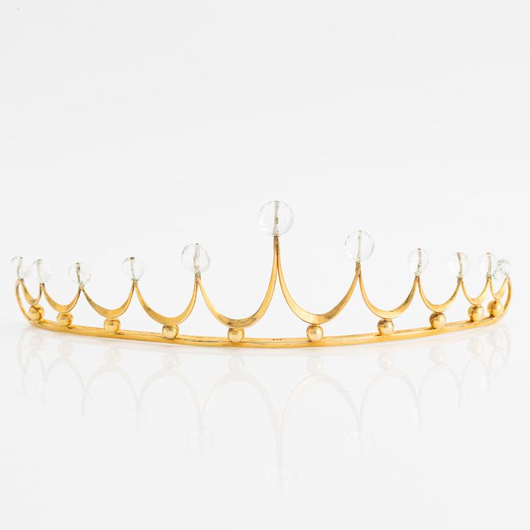Tiara, gilded silver with faceted white topazes.