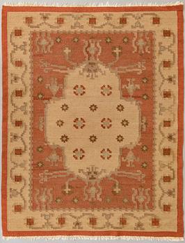 A 1920s Finnish flat weave carpet probably for Kotiteollisuus Oy Orkamo. Circa 205x155 cm.