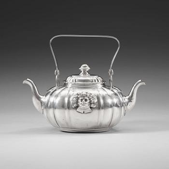 762. A Swedish 18th century silver tea-pot with two spouts, marks of Gustaf Stafhell d.ä., Stockholm 1740.