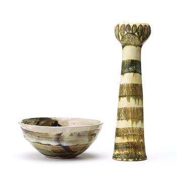 Anders Bruno Liljefors, a stoneware bowl and a vase, Gustavsberg studio ca 1950.