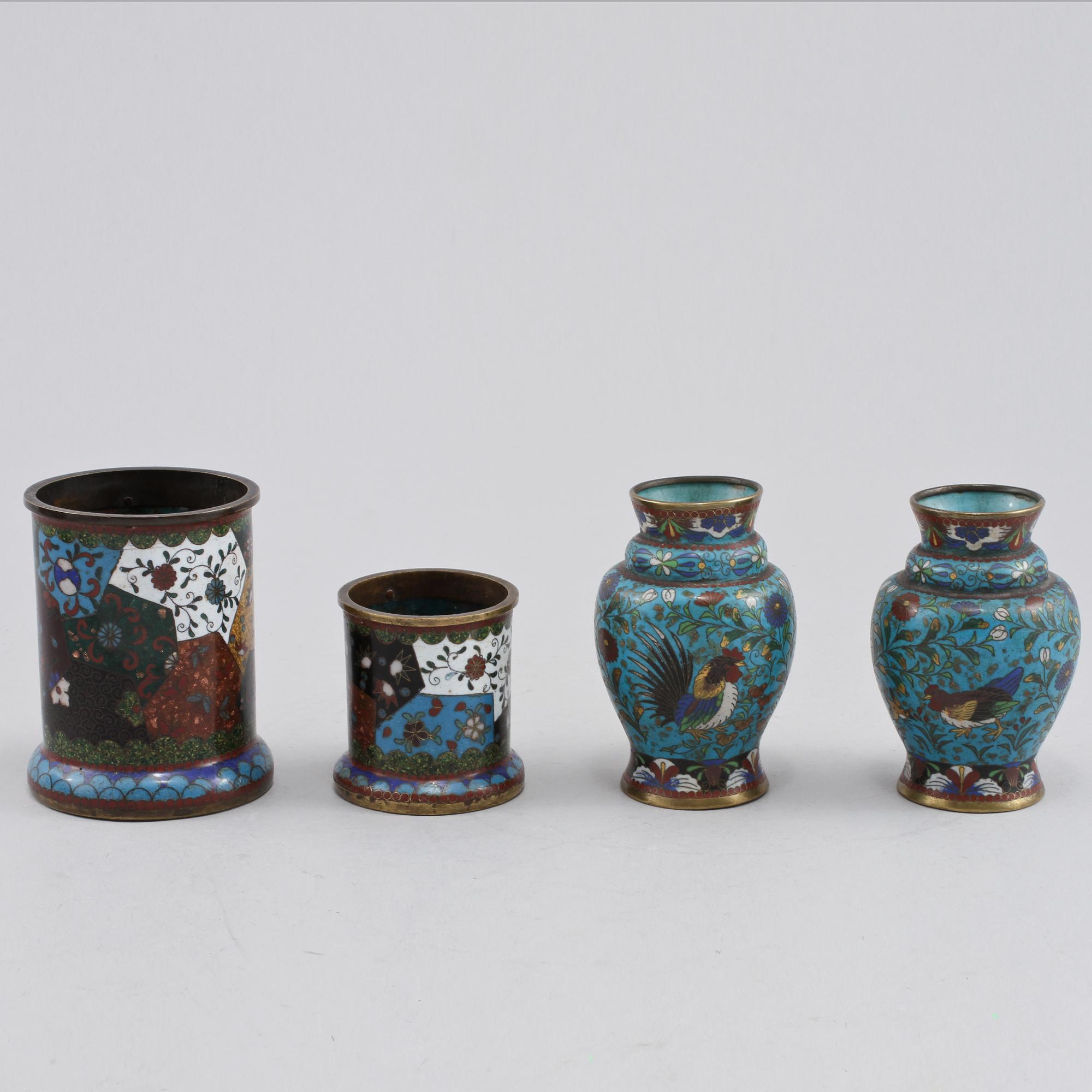 PARTI CLOISONNÉ, 5 st, orientaliska, 1900-tal.