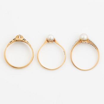 Ring, six pieces, 18K gold with, among other things, pearls and rose-cut diamond.