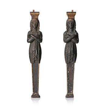 164. A pair of late Gustavian carved caryatids in the manner of Pehr Ljung (1743-1819) and Ernst Philip Thomann (1760-1833).