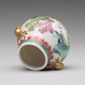 A famille rose miniature vase, Republic (1912-49)with Qianlongs mark to the base.