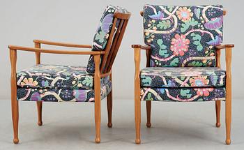 A pair of Josef Frank mahogany armchairs, Svenskt Tenn, probably 1940-50's.