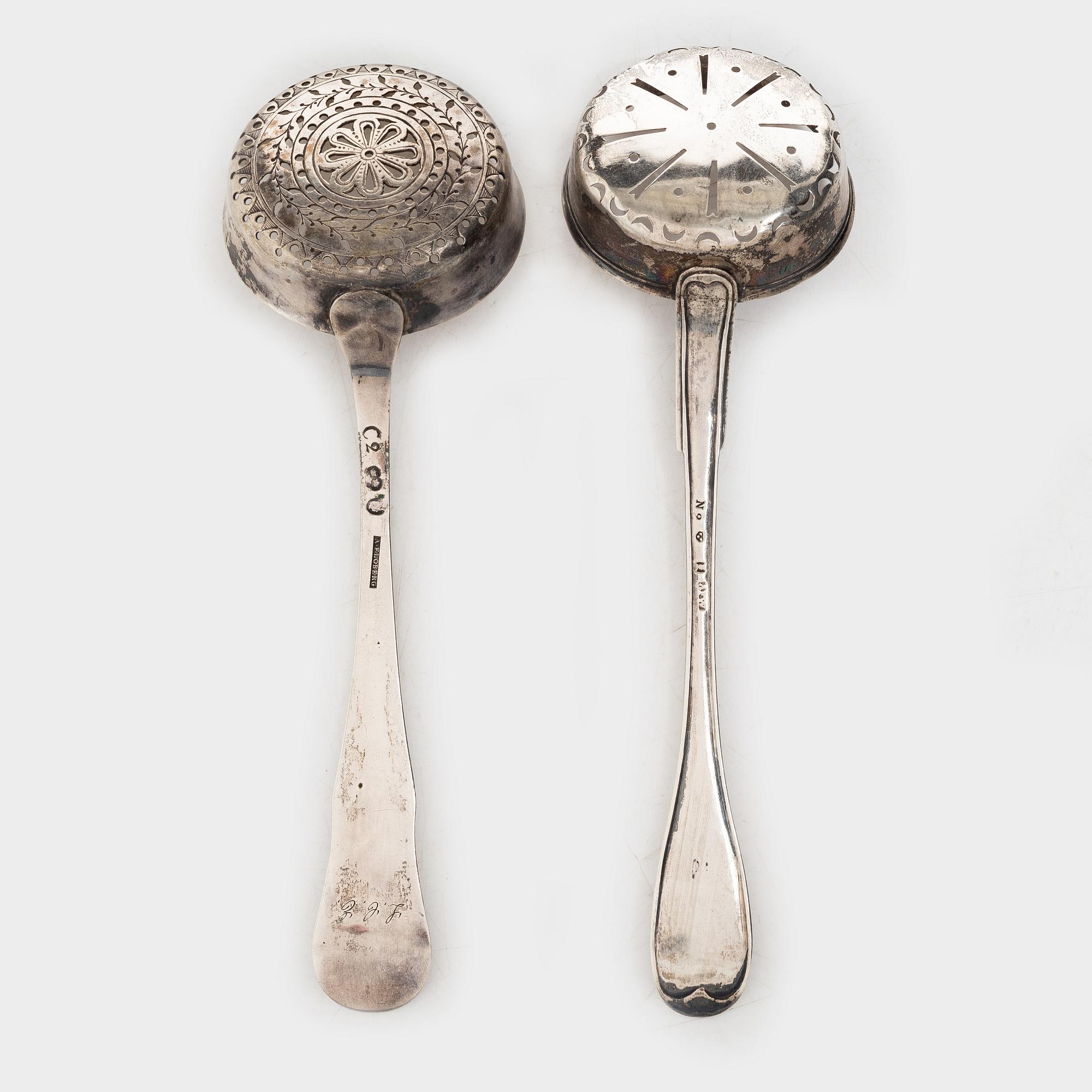 Straining spoons, 2 pcs, silver, Stockholm 1785-1795.