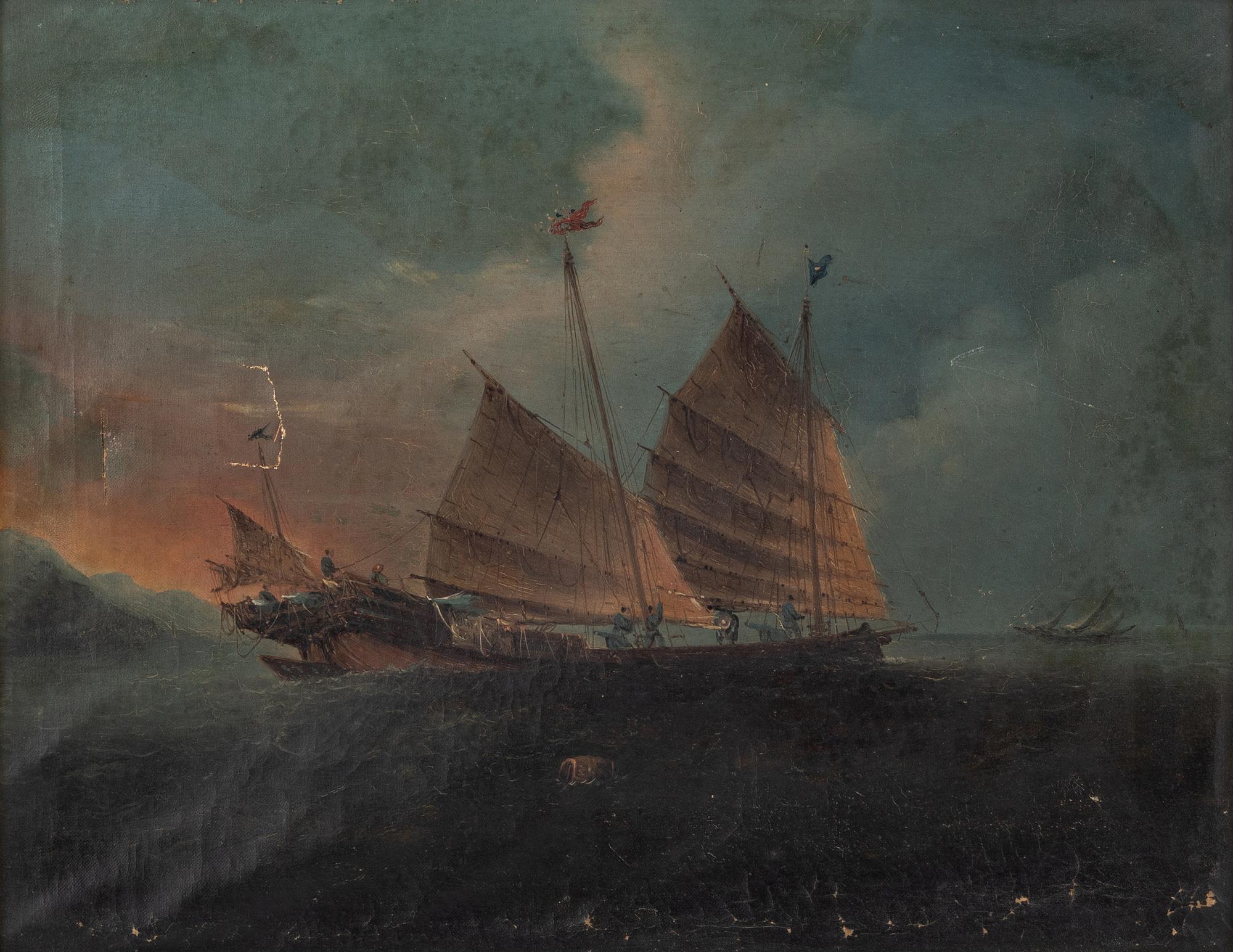 Okänd konstnär, Marina motiv av djonker.