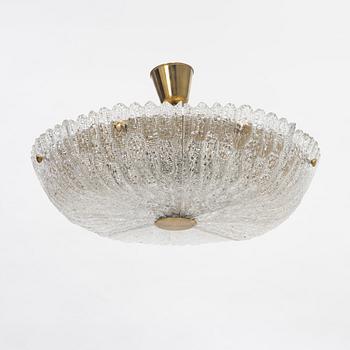 Carl Fagerberg, a glass and brass ceiling light, Orrefors.