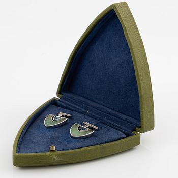 Sebastian Schildt, earrings, a pair, 18K white gold with chrysoprase and brilliant-cut diamonds.