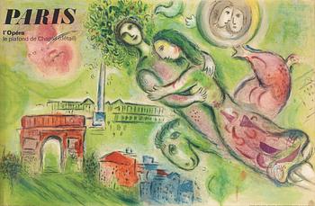Marc Chagall, efter. "Paris, l'Opera, le plafond de Chagall, (détail) (Roméo et Juliette)", 1964.