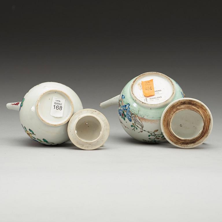 Two famille rose tea pots, Qing dynasty, Yongzheng (1723-35).