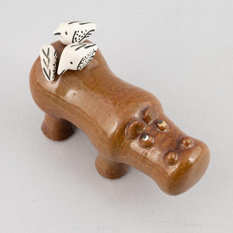 Lisa Larson, a 'Flodhäst med fåglar' (Hippo with Birds) figurine, Gustavsberg, 1966-70.