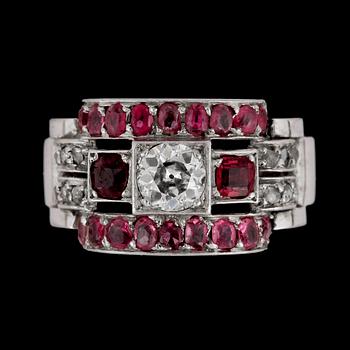 82. An old cut diamond, tot. app. 0.40 cts and ruby ring, Strömdahl Stockholm.