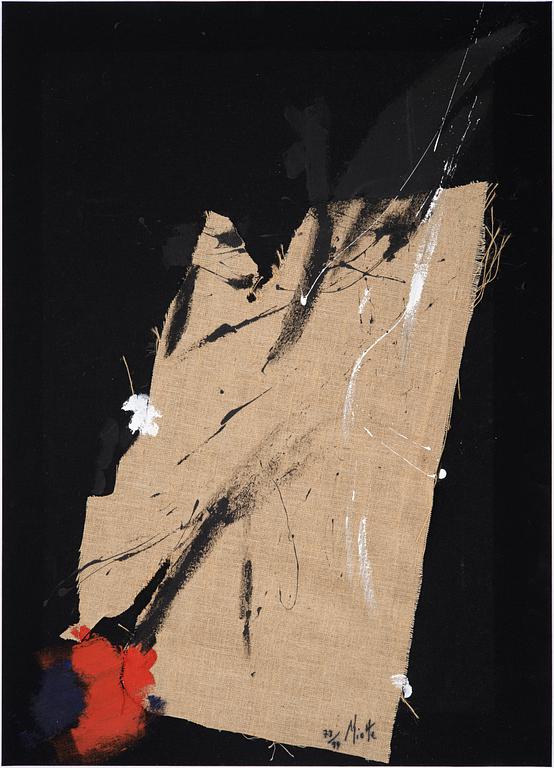 Jean Miotte, portfolio with 4 etchings in colour, signed 73/99. The cover is mixed media and collage.