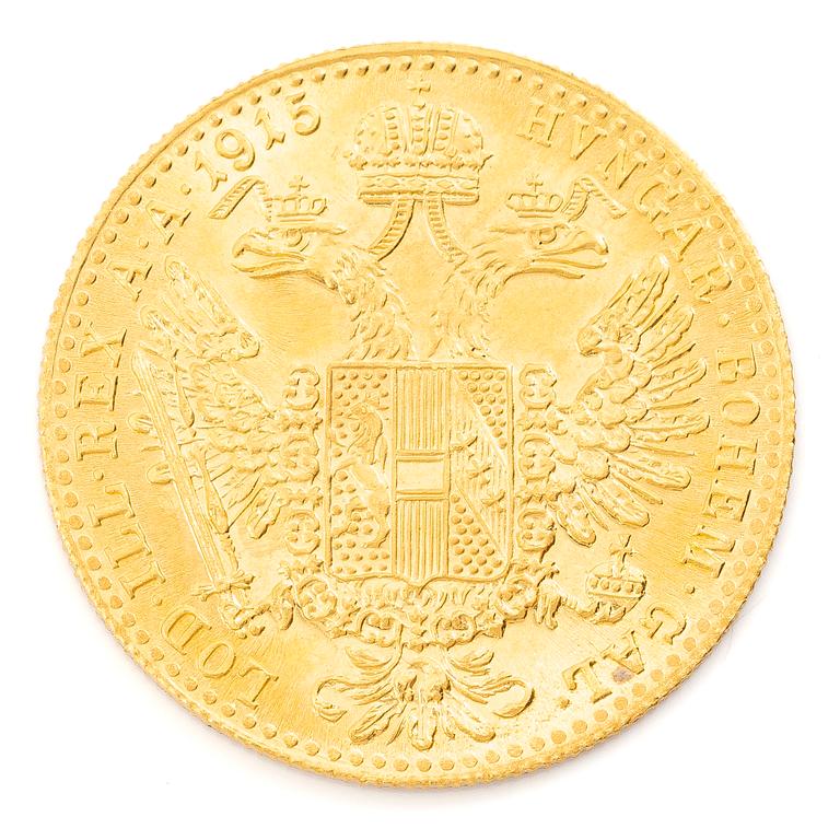 Gold coin, Austria-Hungary, Franz Josef, 1 ducat, 1915 restrike.