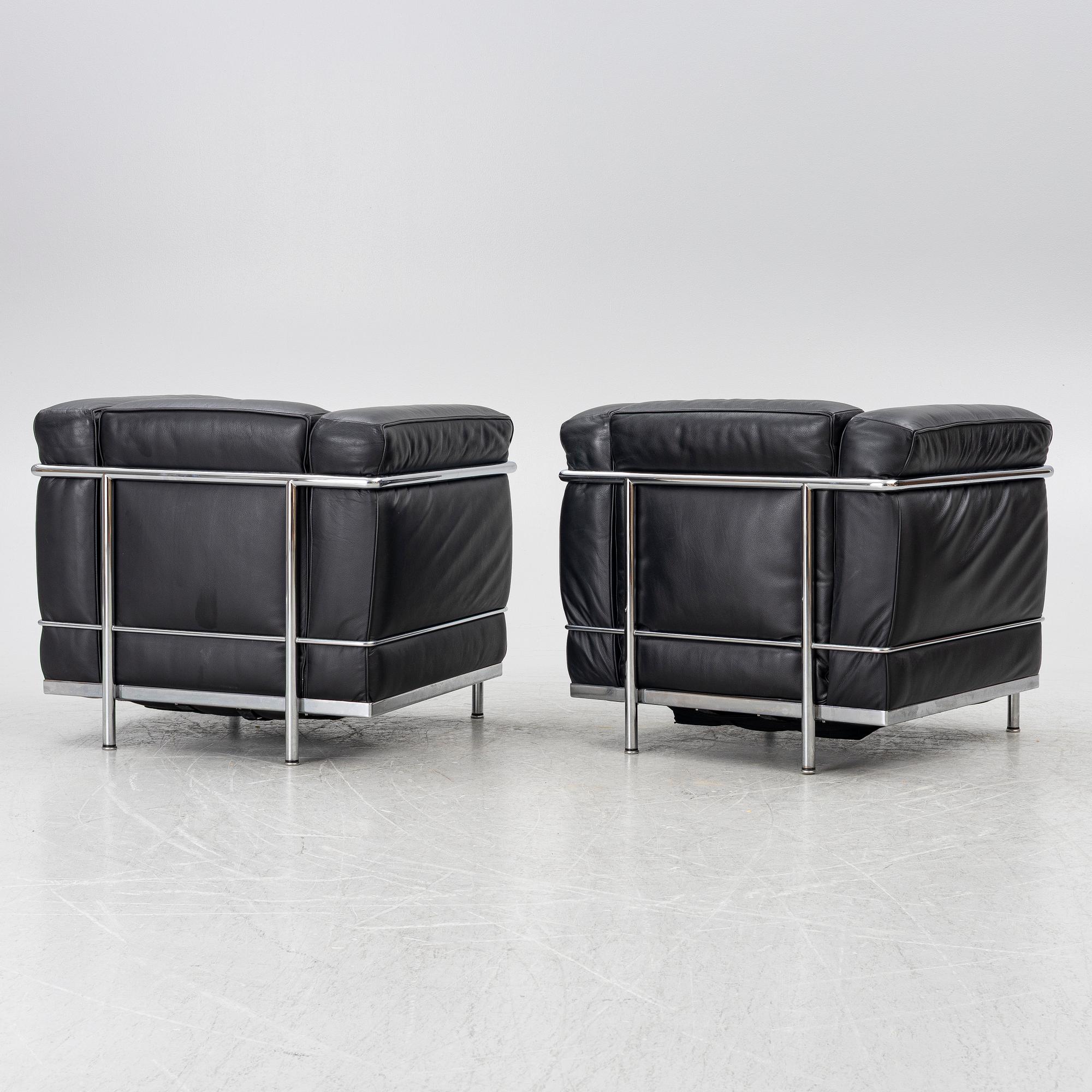 Le Corbusier (Charles-Édouard Jeanneret), Pierre Jeanneret, Charlotte Perriand & Le Corbusier, a pair of 'LC2' armchairs, Cassina.
