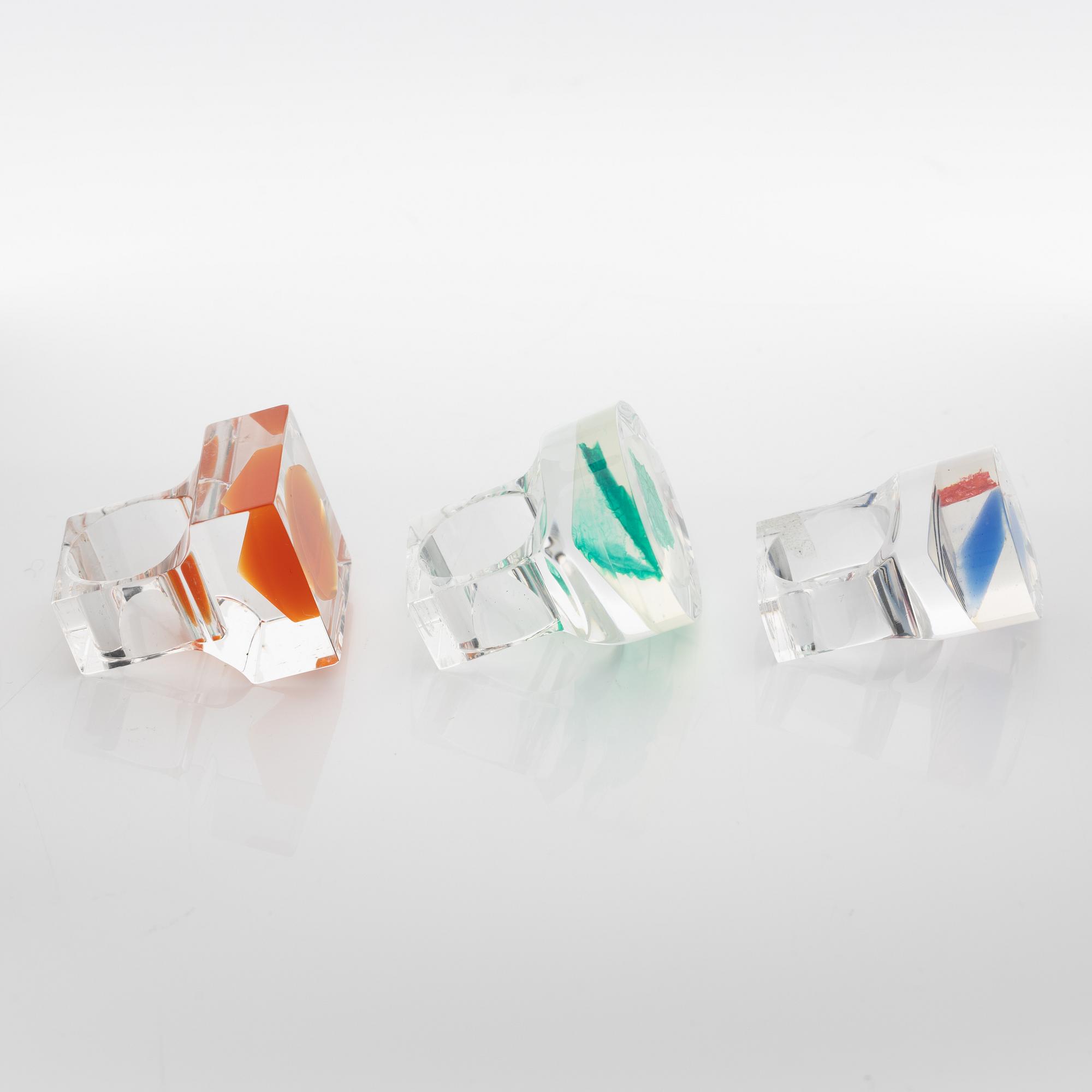 Siv Lagerström, three acrylic plastic rings, 1970s.