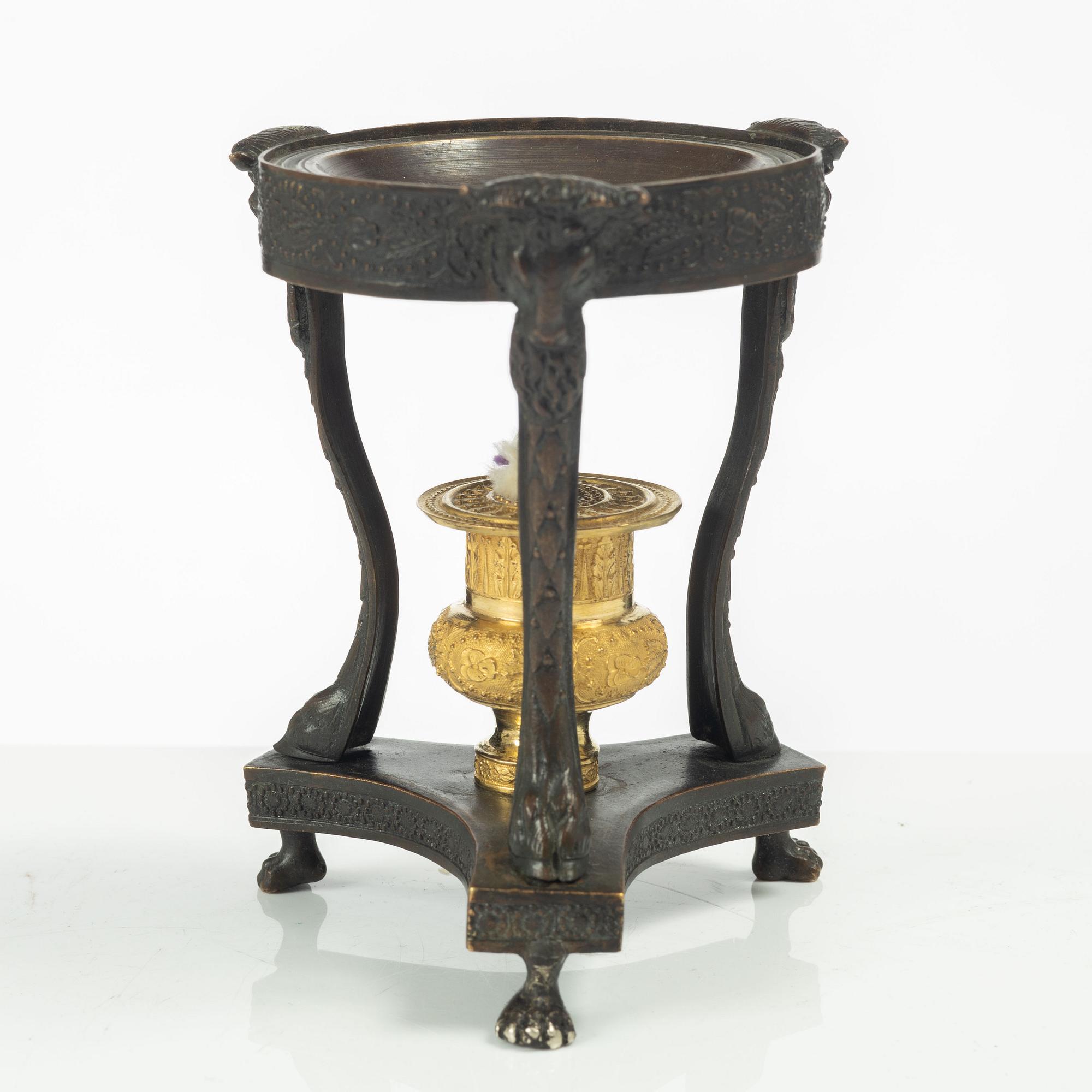 A French Empire ormolu and patinated brûle-parfume, early 19th century.
