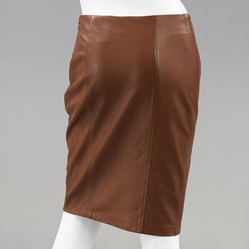 A brown lamb leather skirt by Ralph Lauren.